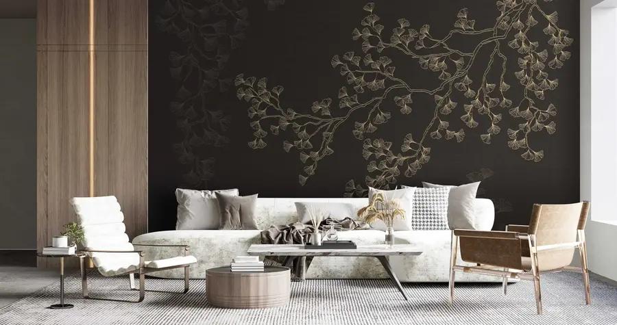 Papier peint Chinoiserie Ginkgo Doré u79600