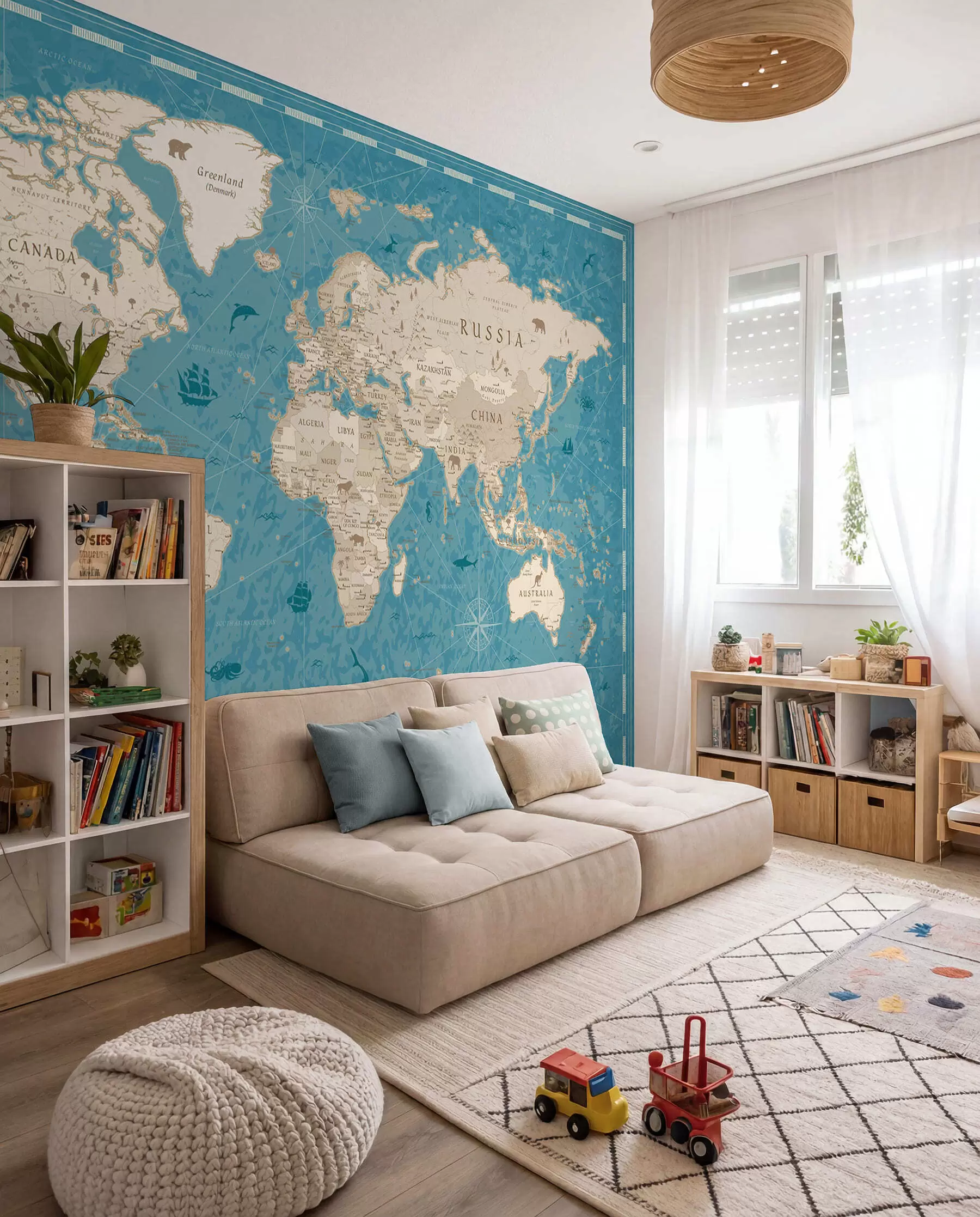 Papier peint Atlas ancien en turquoise u50378