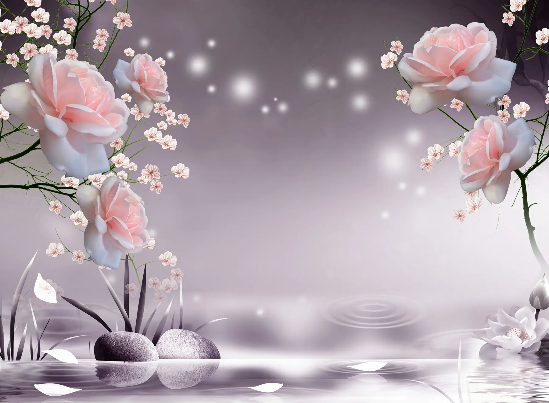Papier peint Roses sur les ondulations de l'eau u01045