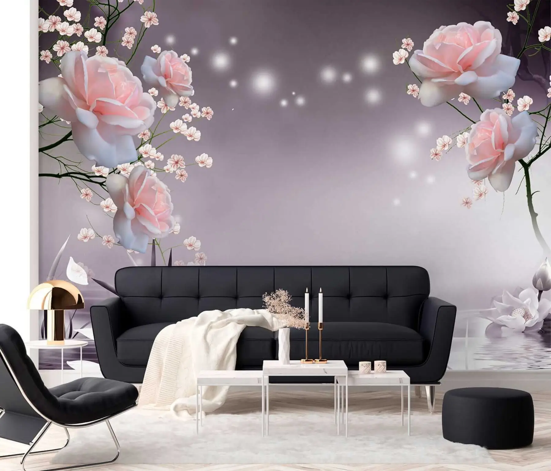 Papier peint Roses sur les ondulations de l'eau u01045