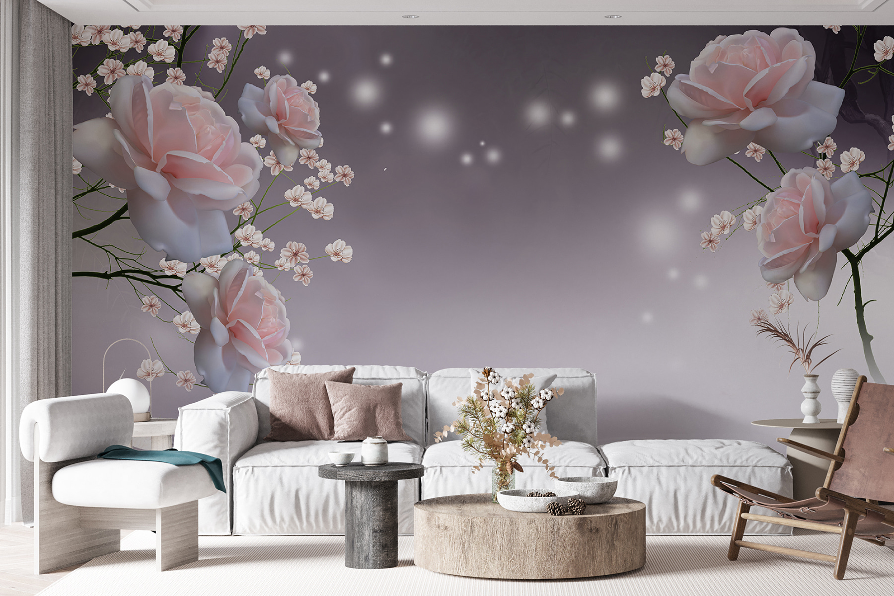 Tapis Mural / Tapisserie Jardin 3D Fleurs Roses - 150 X 200 Cm - Polyester - Décoration Mur Intérieur/Extérieur