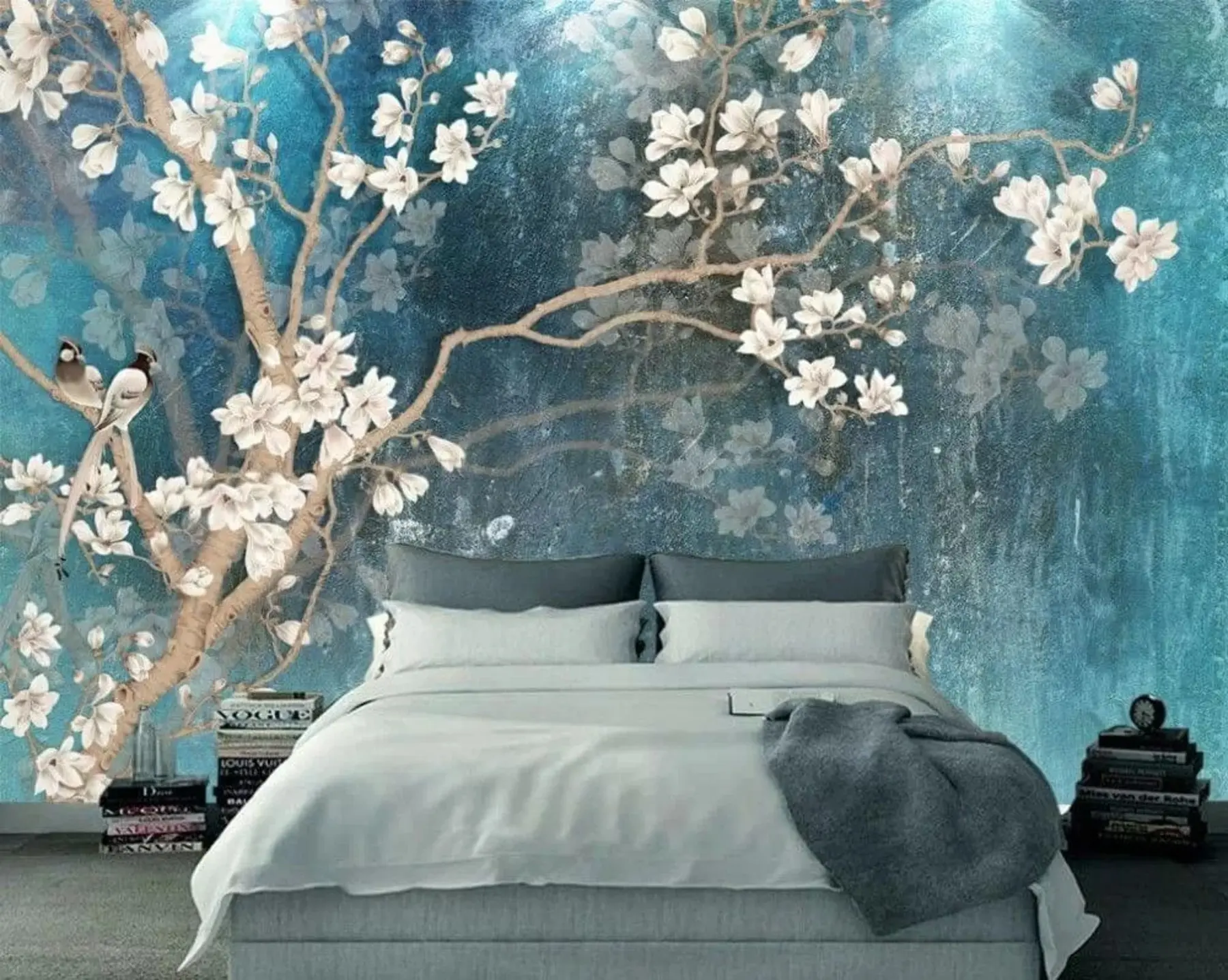 Papier peint Branches et oiseaux en fleurs u12150
