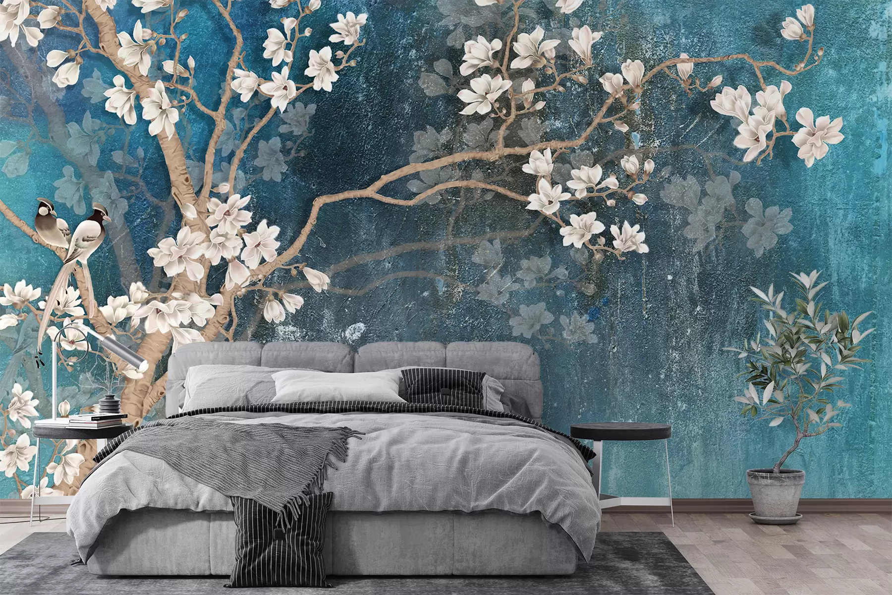 Papier peint Branches et oiseaux en fleurs u12150