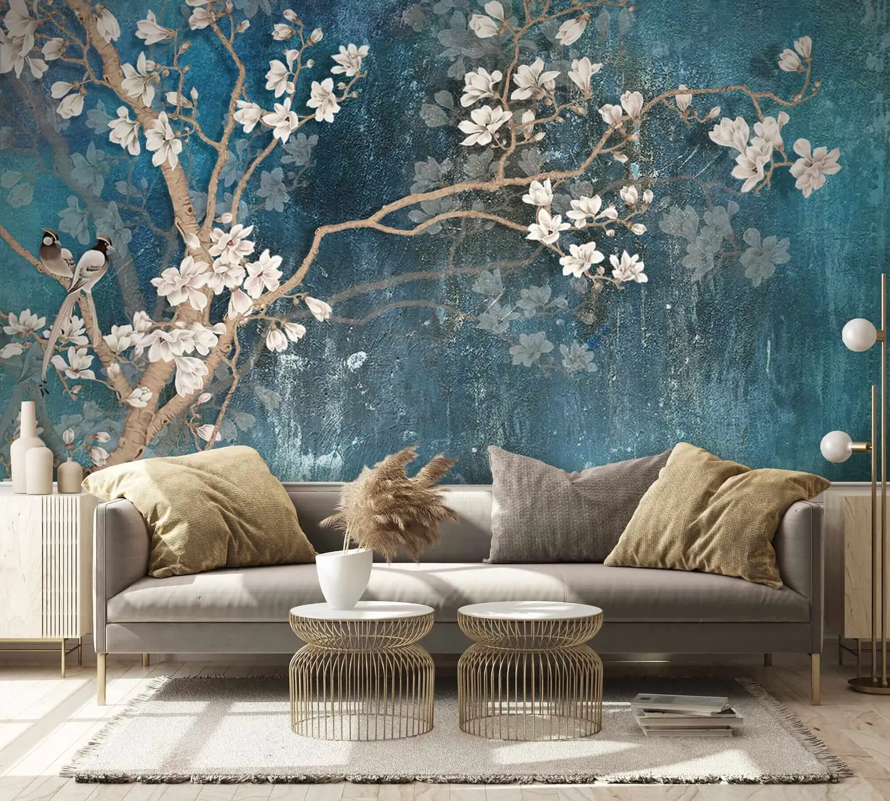 Papier peint Branches et oiseaux en fleurs u12150