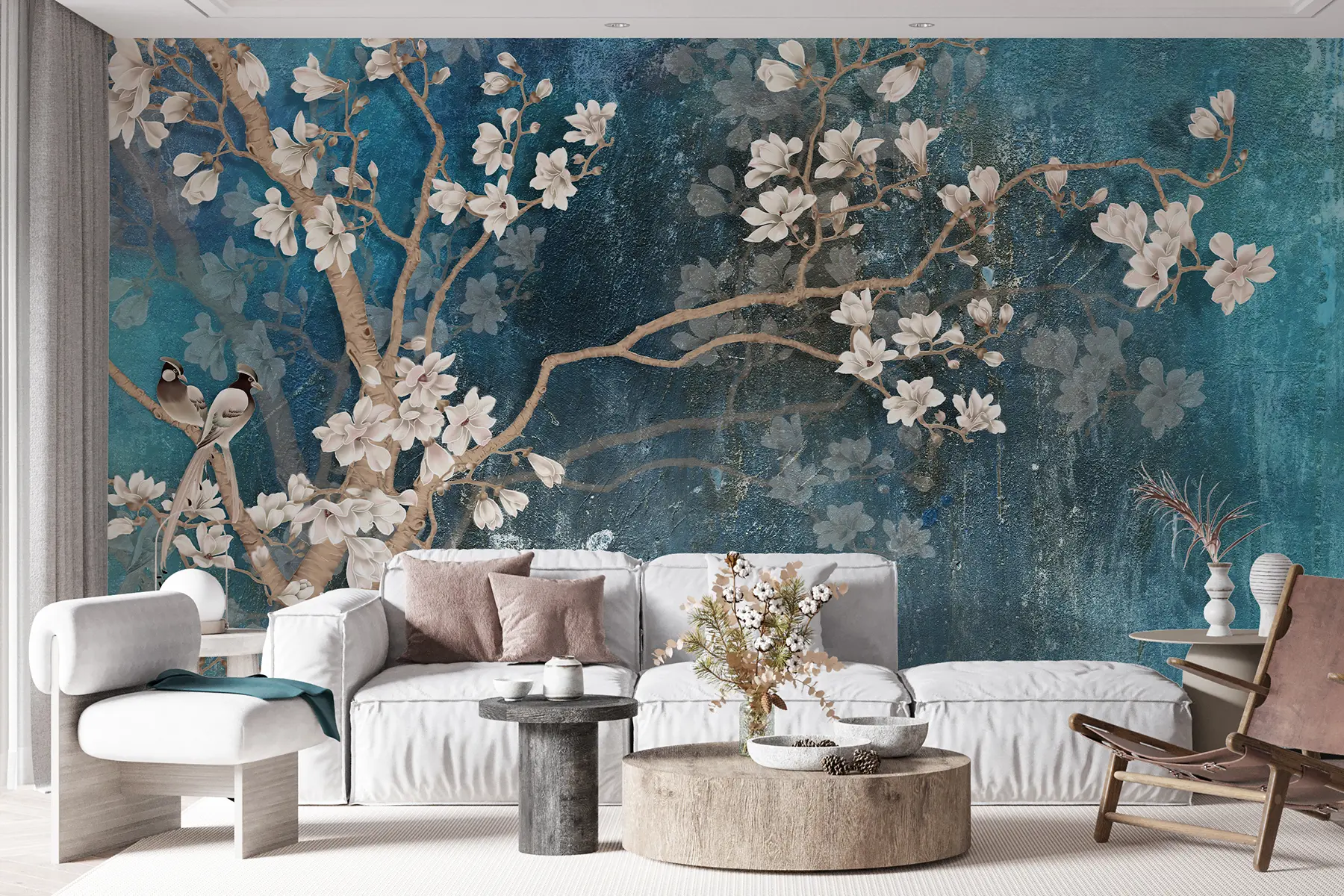 Papier peint Branches et oiseaux en fleurs u12150