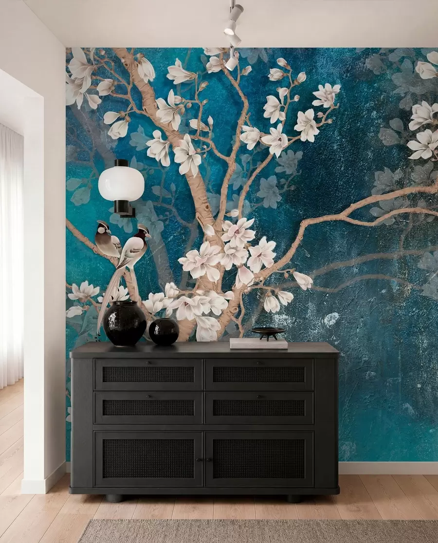 Papier peint Branches et oiseaux en fleurs u12150