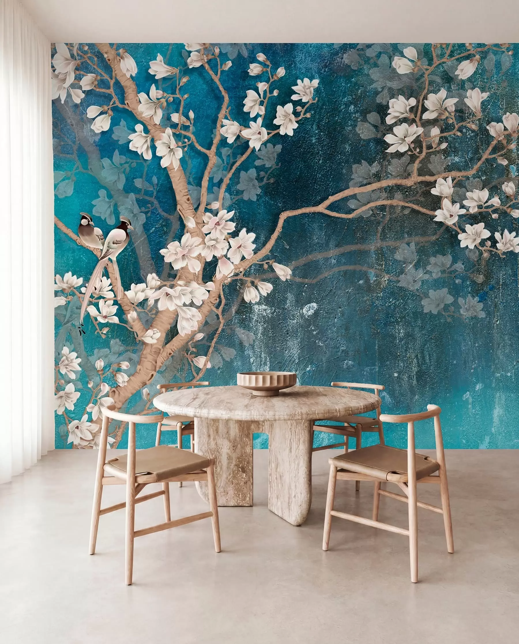 Papier peint Branches et oiseaux en fleurs u12150