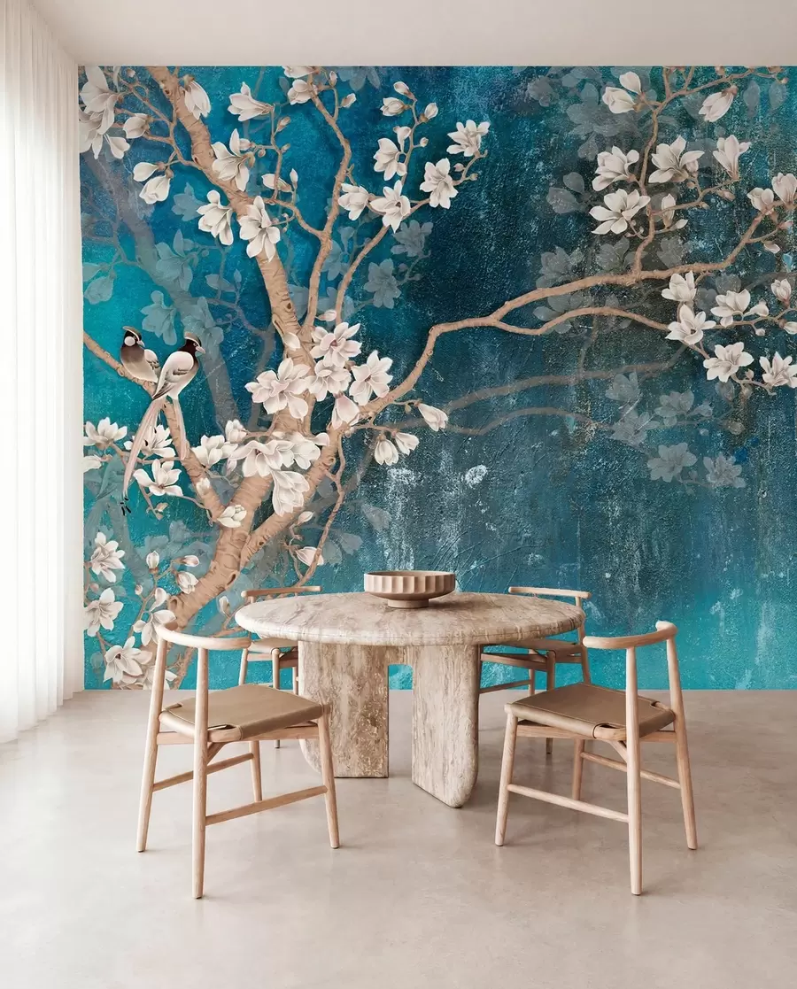 Papier peint Branches et oiseaux en fleurs u12150