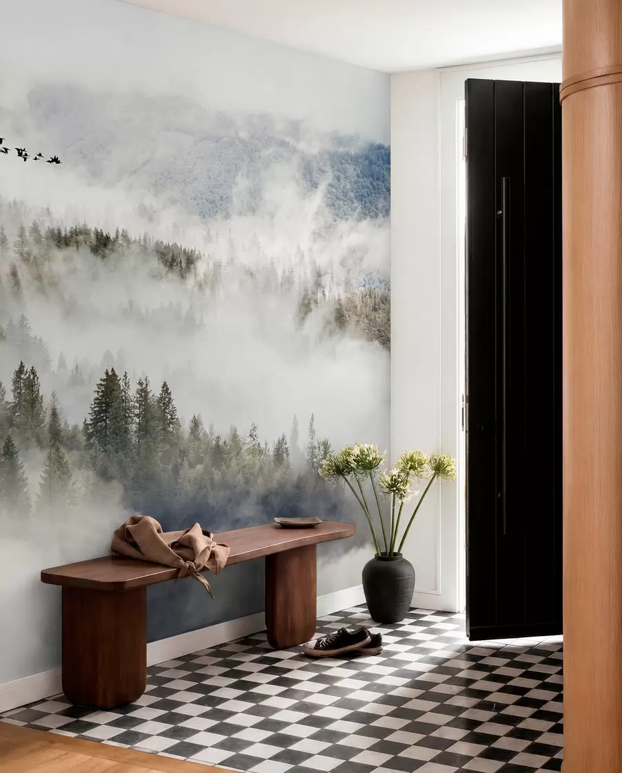 Papier peint Forêt de brouillard et oiseaux u13823