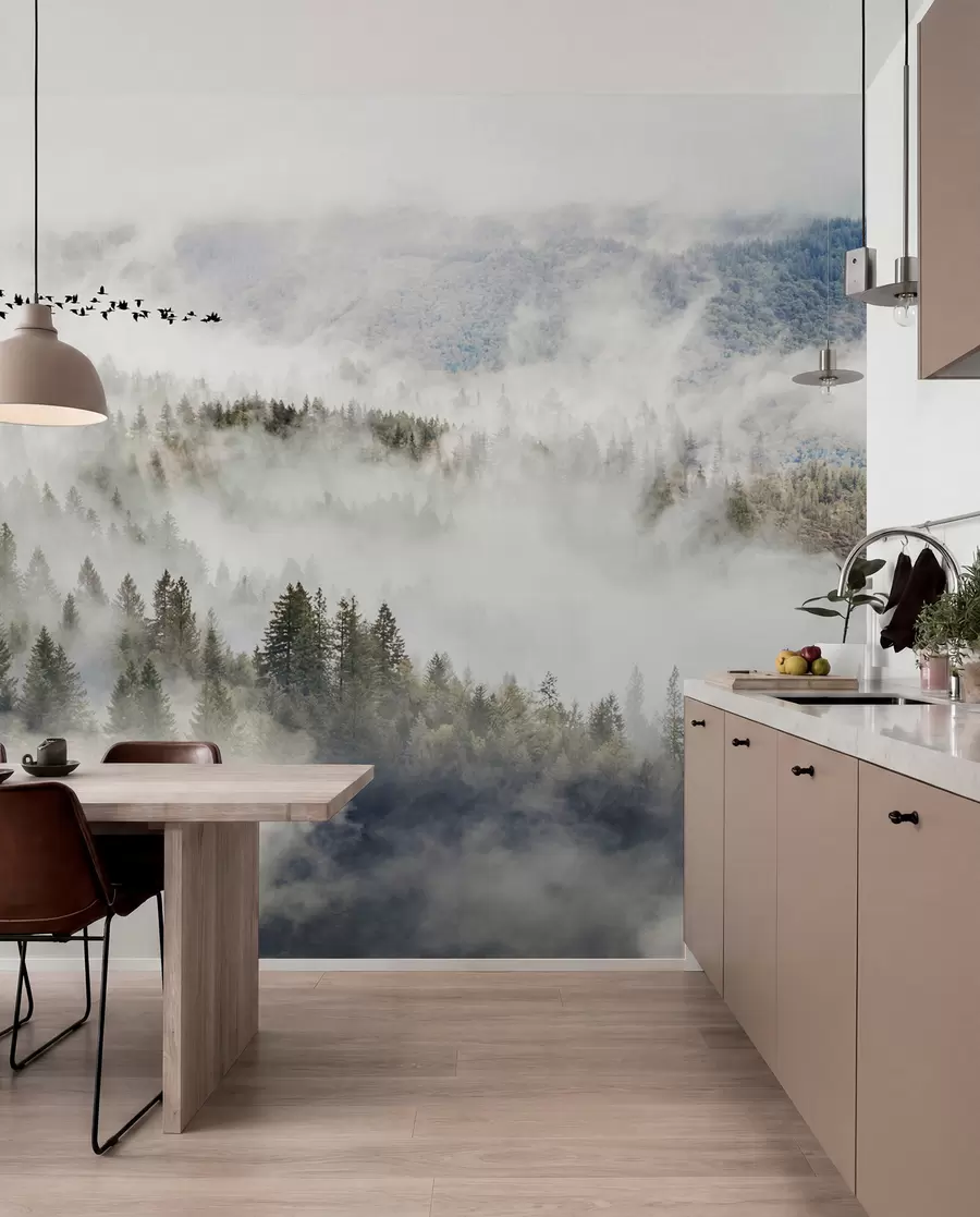 Papier peint Forêt de brouillard et oiseaux u13823