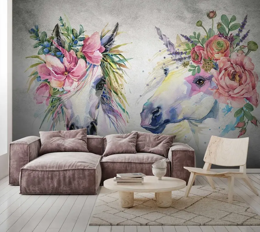 Papier peint Chevaux avec des fleurs u14264