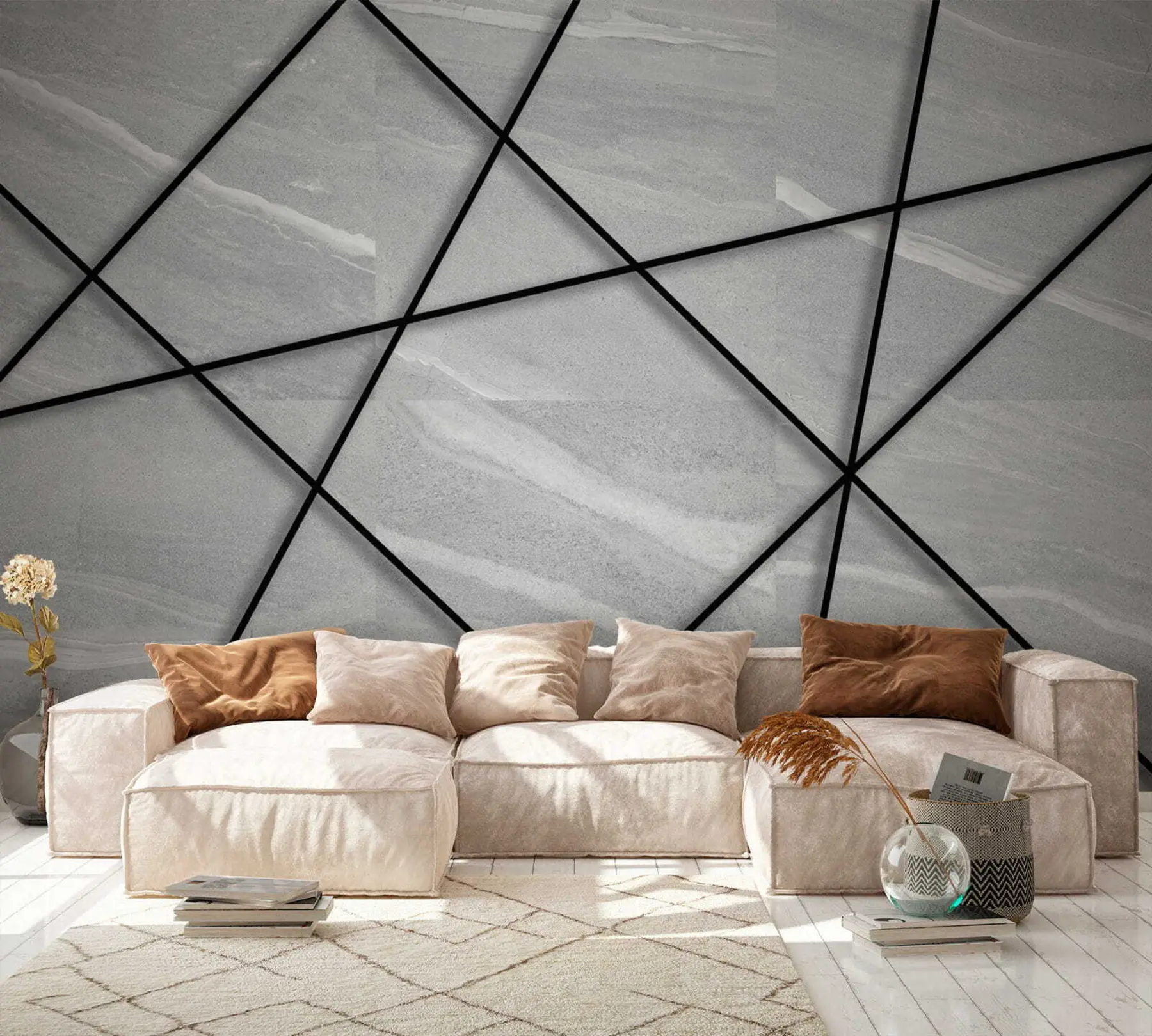 Papier peint Marbre gris et lignes noires u16341