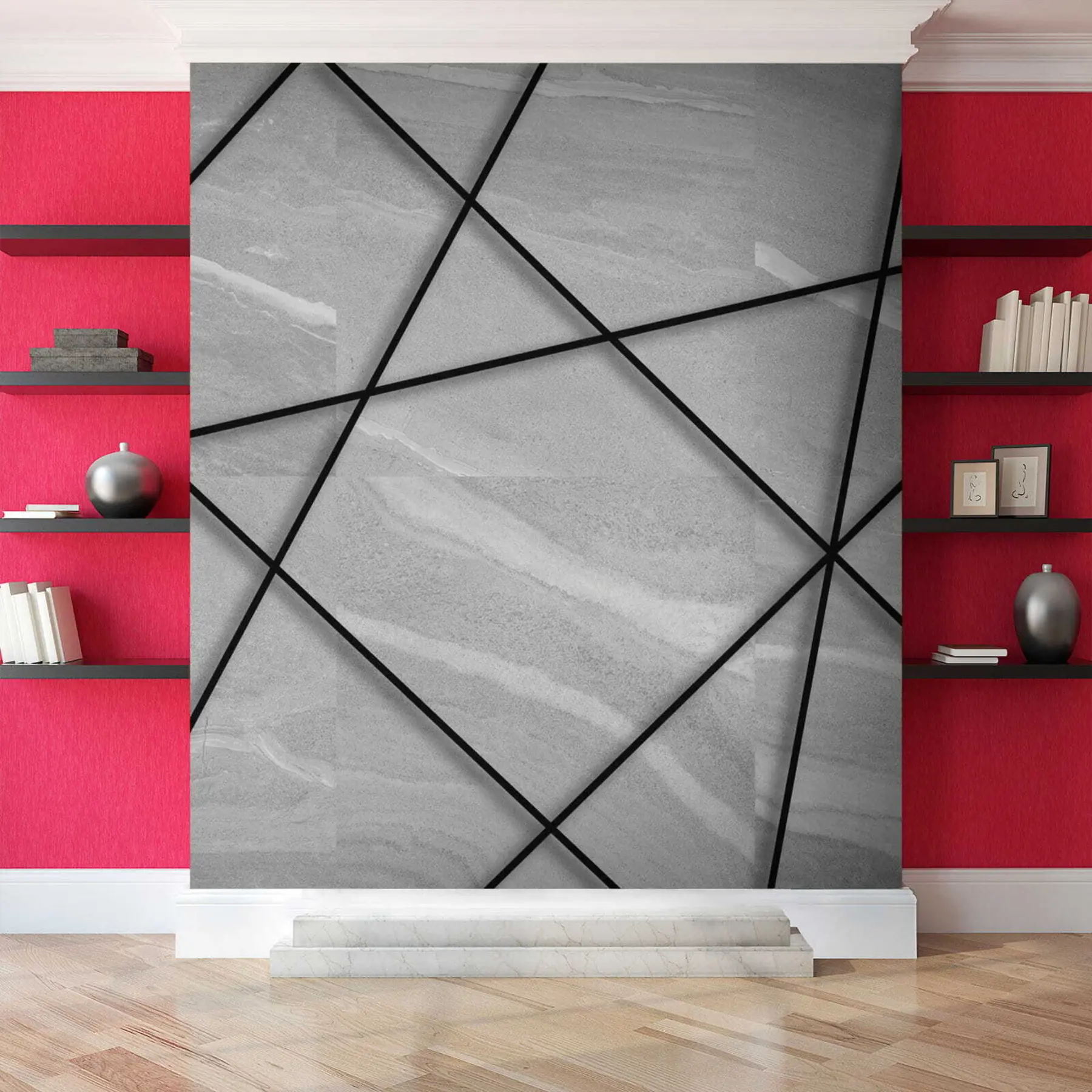 Papier peint Marbre gris et lignes noires u16341