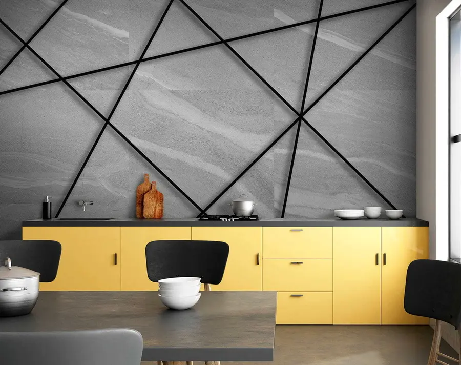 Papier peint Marbre gris et lignes noires u16341