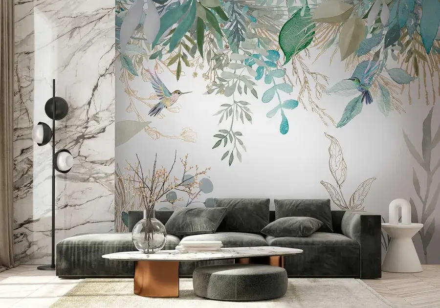 Papier peint Plantes exotiques et colibris u17579