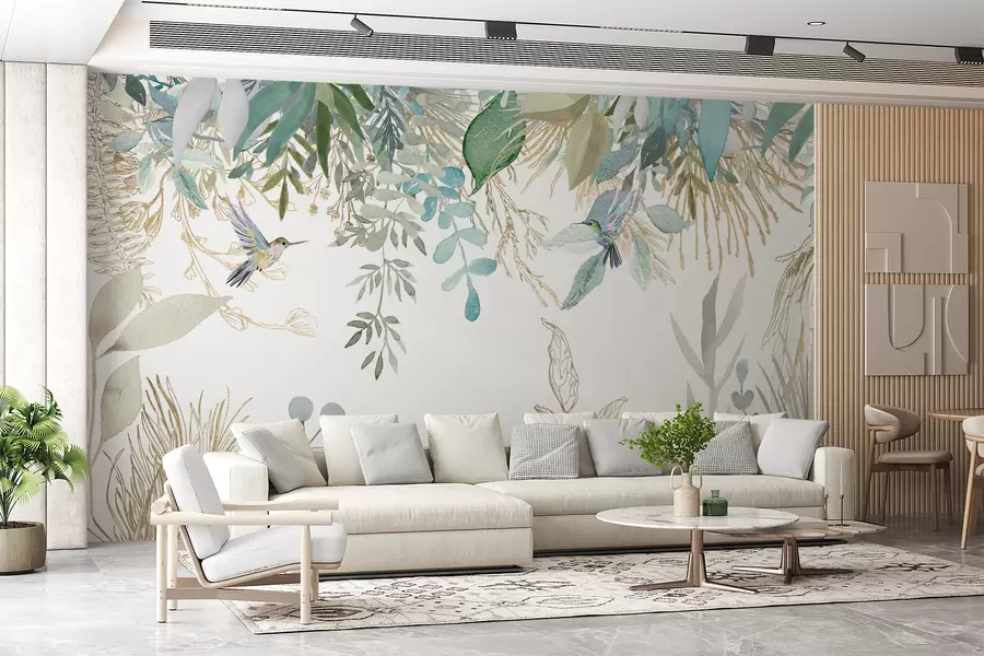 Papier peint Plantes exotiques et colibris u17579