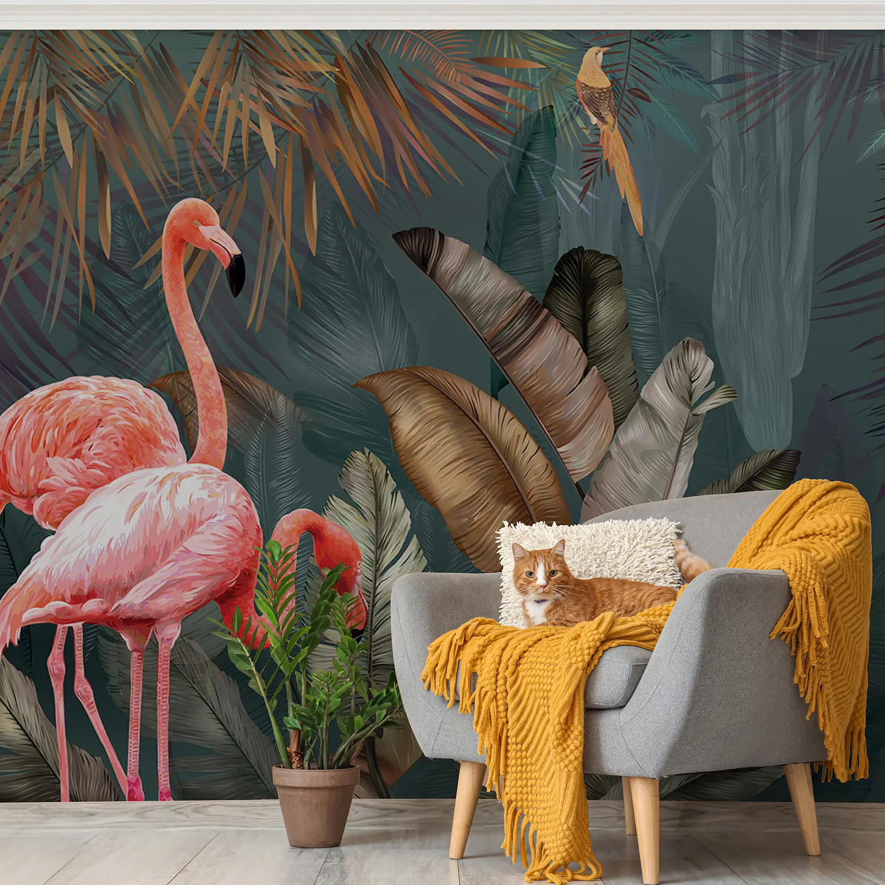 Papier peint Flamants roses dans la forêt tropicale u21344
