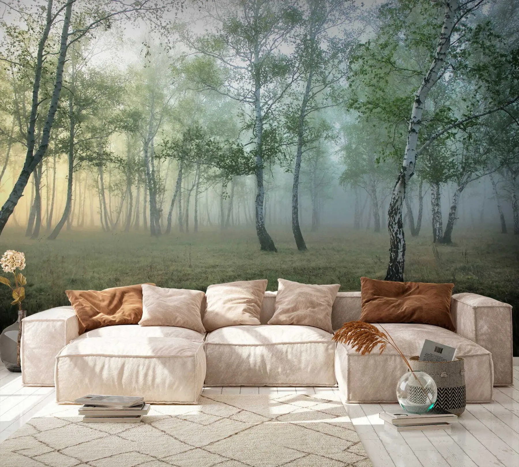 Papier peint Brouillard Forêt de Bouleaux u25820