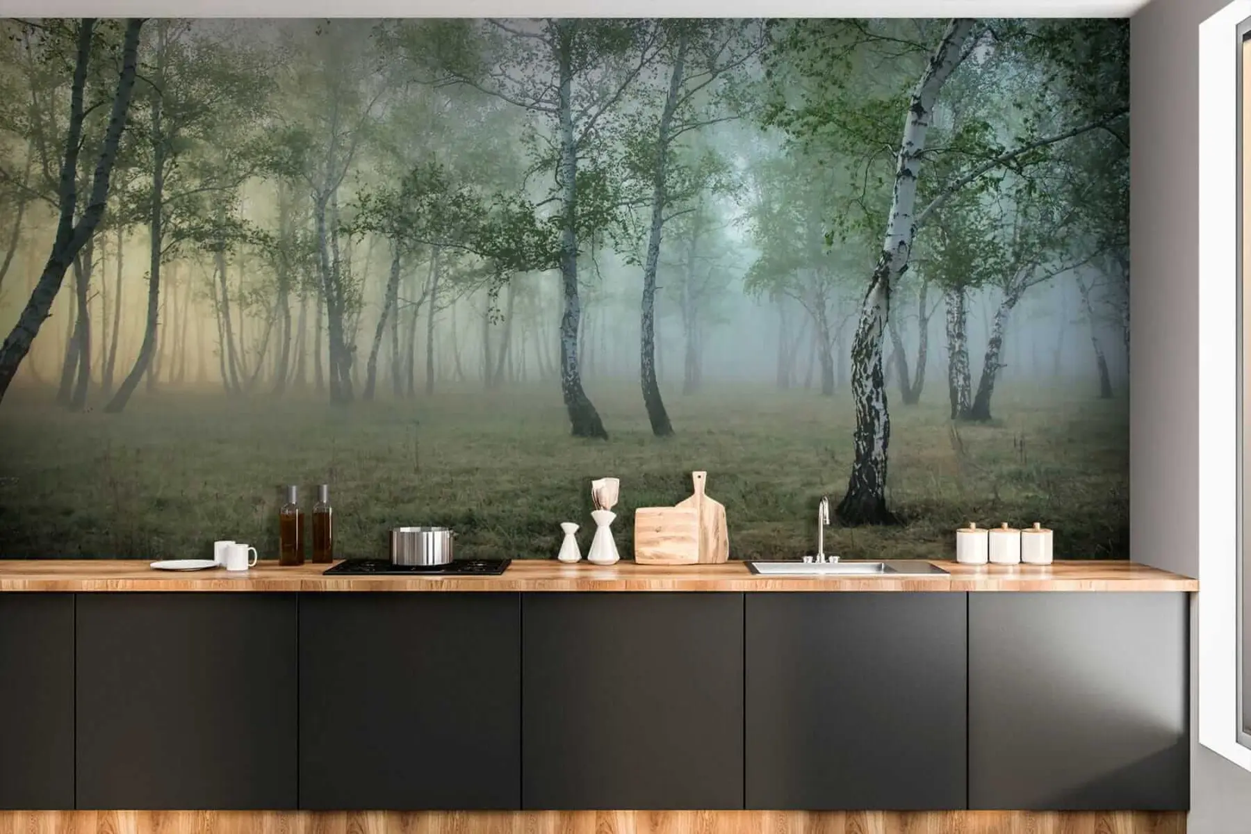 Papier peint Brouillard Forêt de Bouleaux u25820