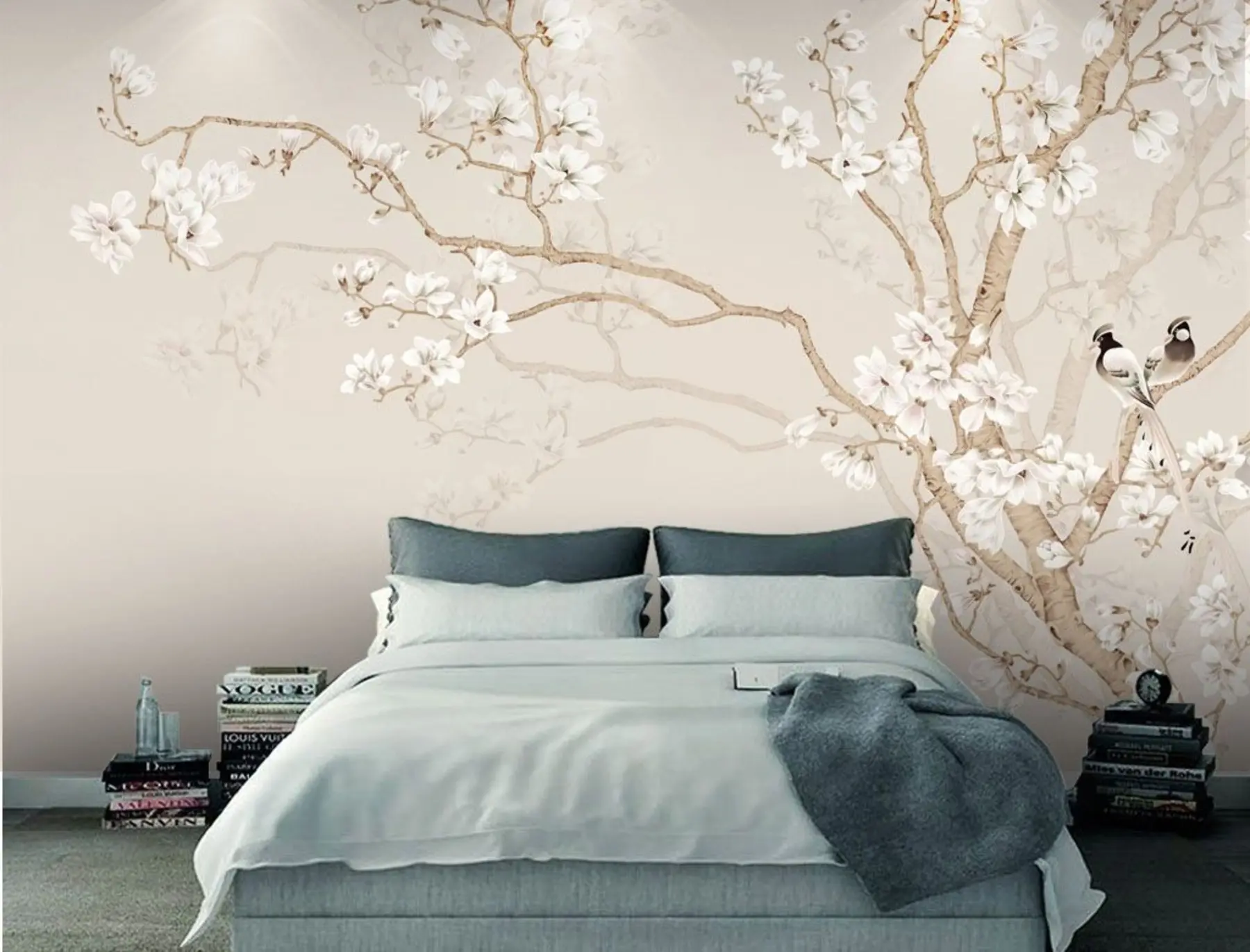 Papier peint Arbre en fleurs et oiseaux u25842