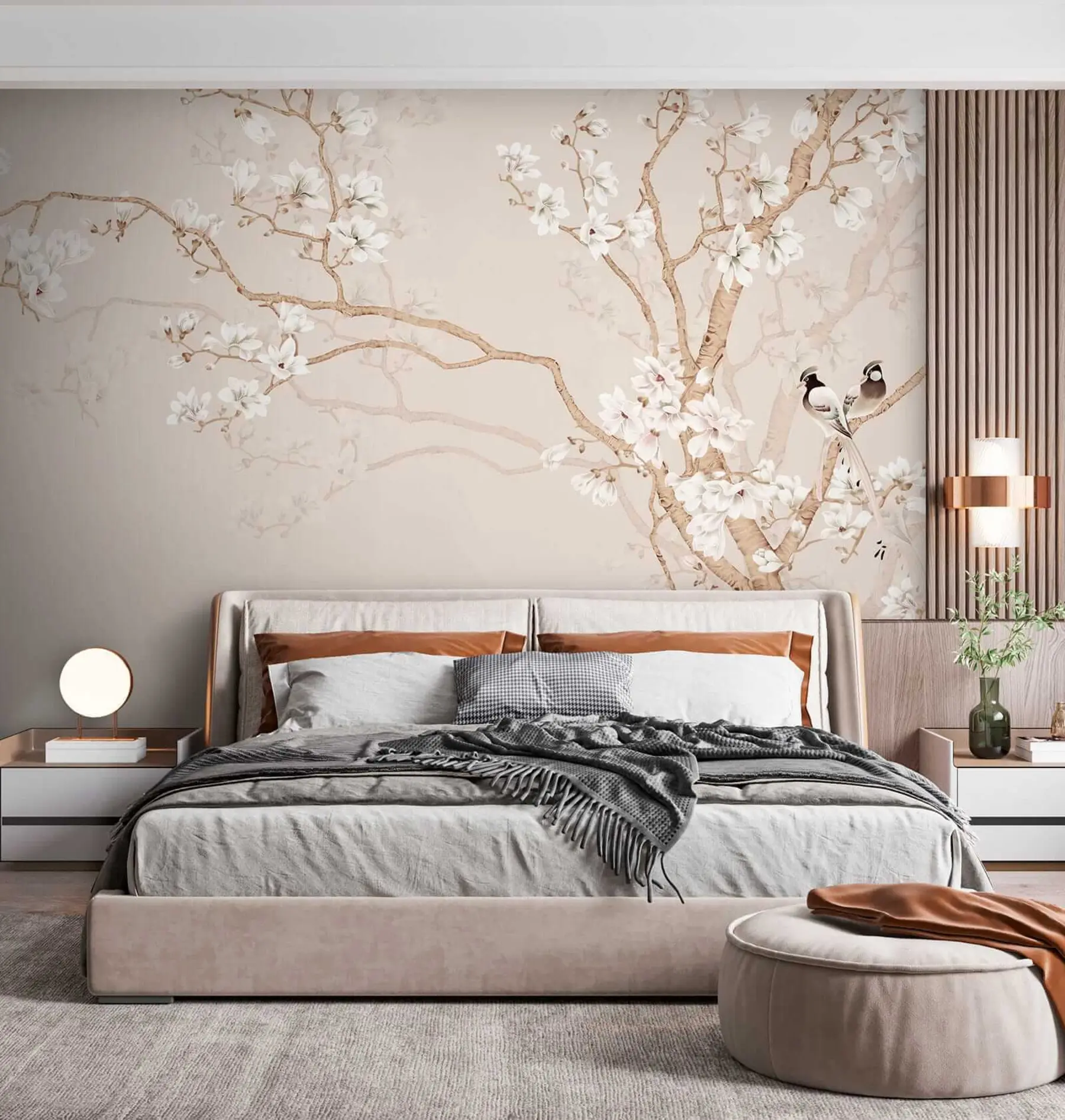 Papier peint Arbre en fleurs et oiseaux u25842