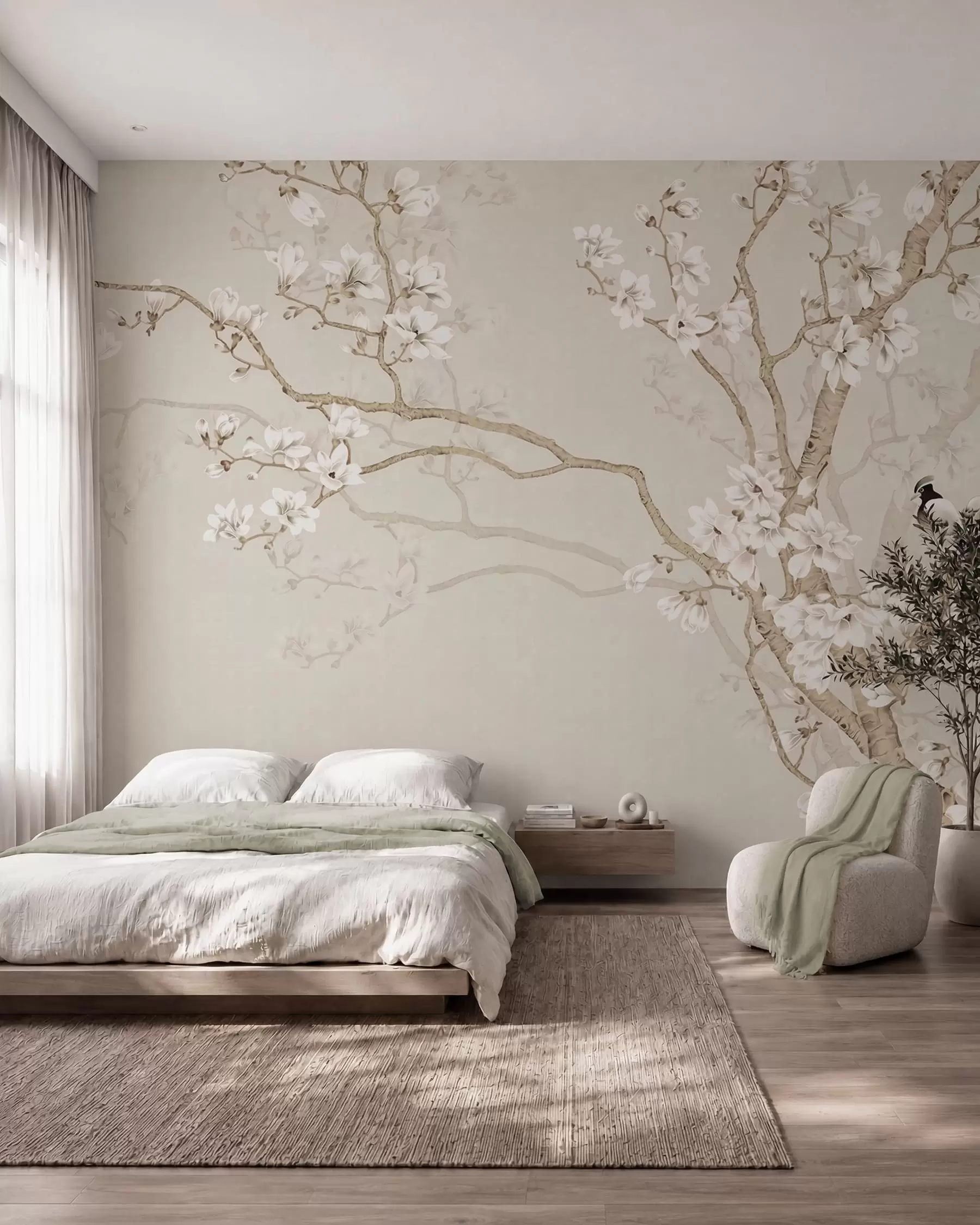 Papier peint Arbre en fleurs et oiseaux u25842