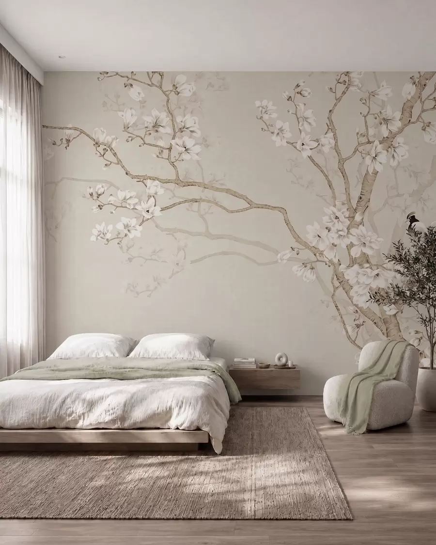 Papier peint Arbre en fleurs et oiseaux u25842