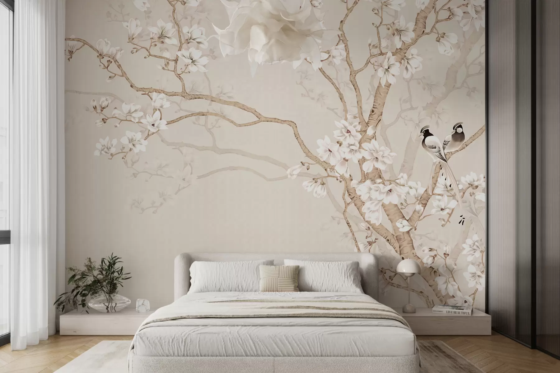 Papier peint Arbre en fleurs et oiseaux u25842