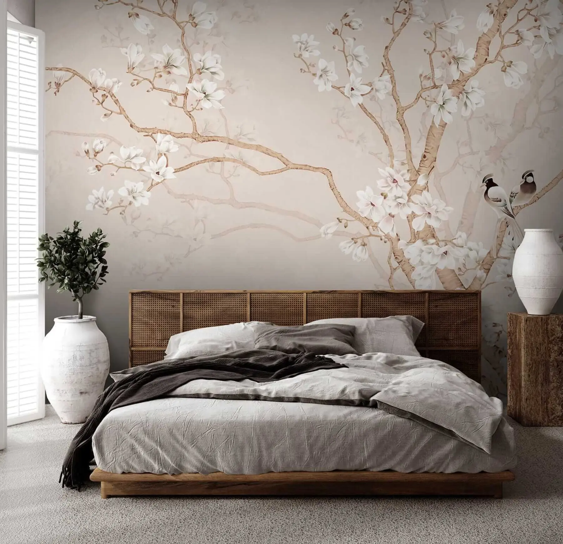Papier peint Arbre en fleurs et oiseaux u25842