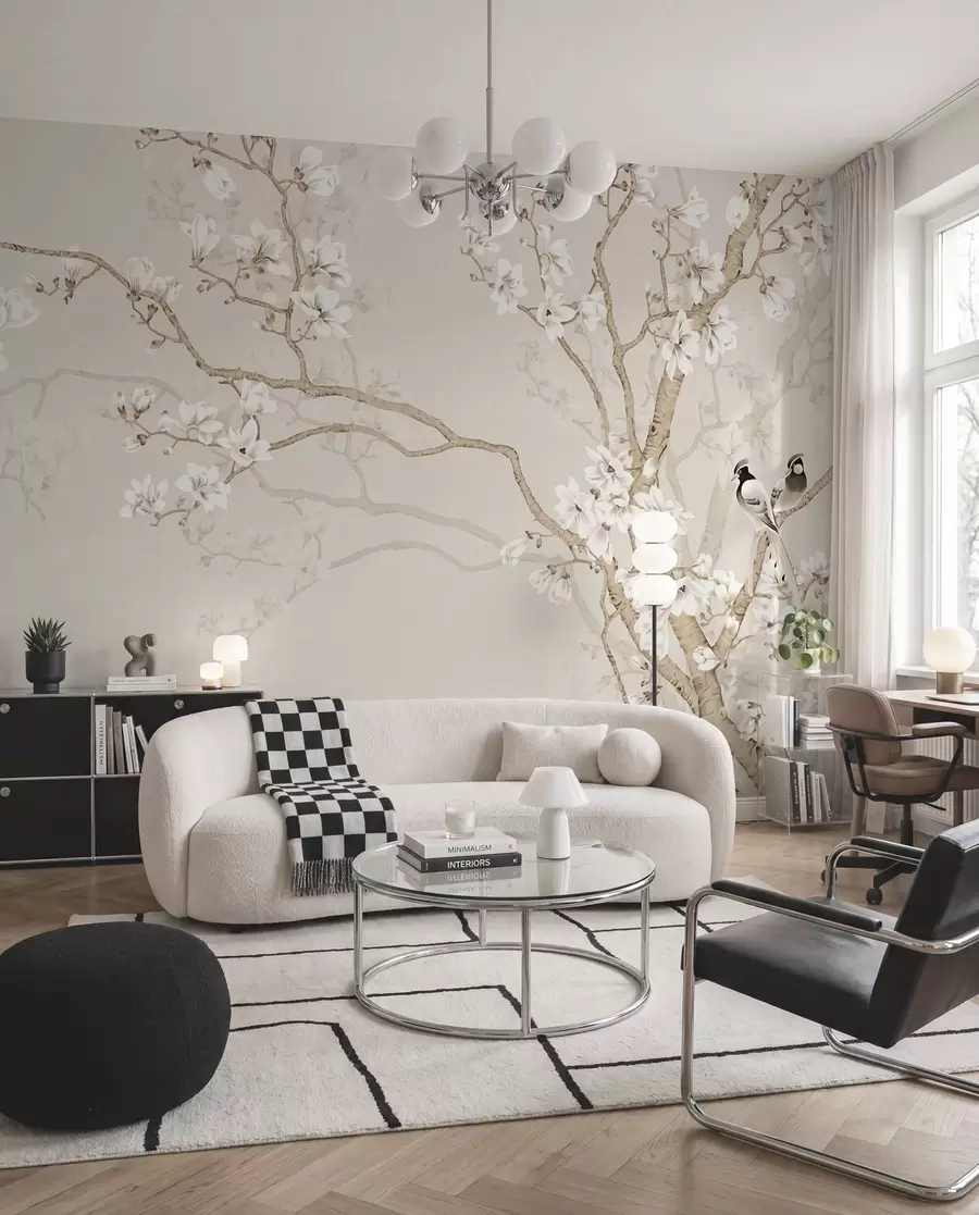 Papier peint Arbre en fleurs et oiseaux u25842
