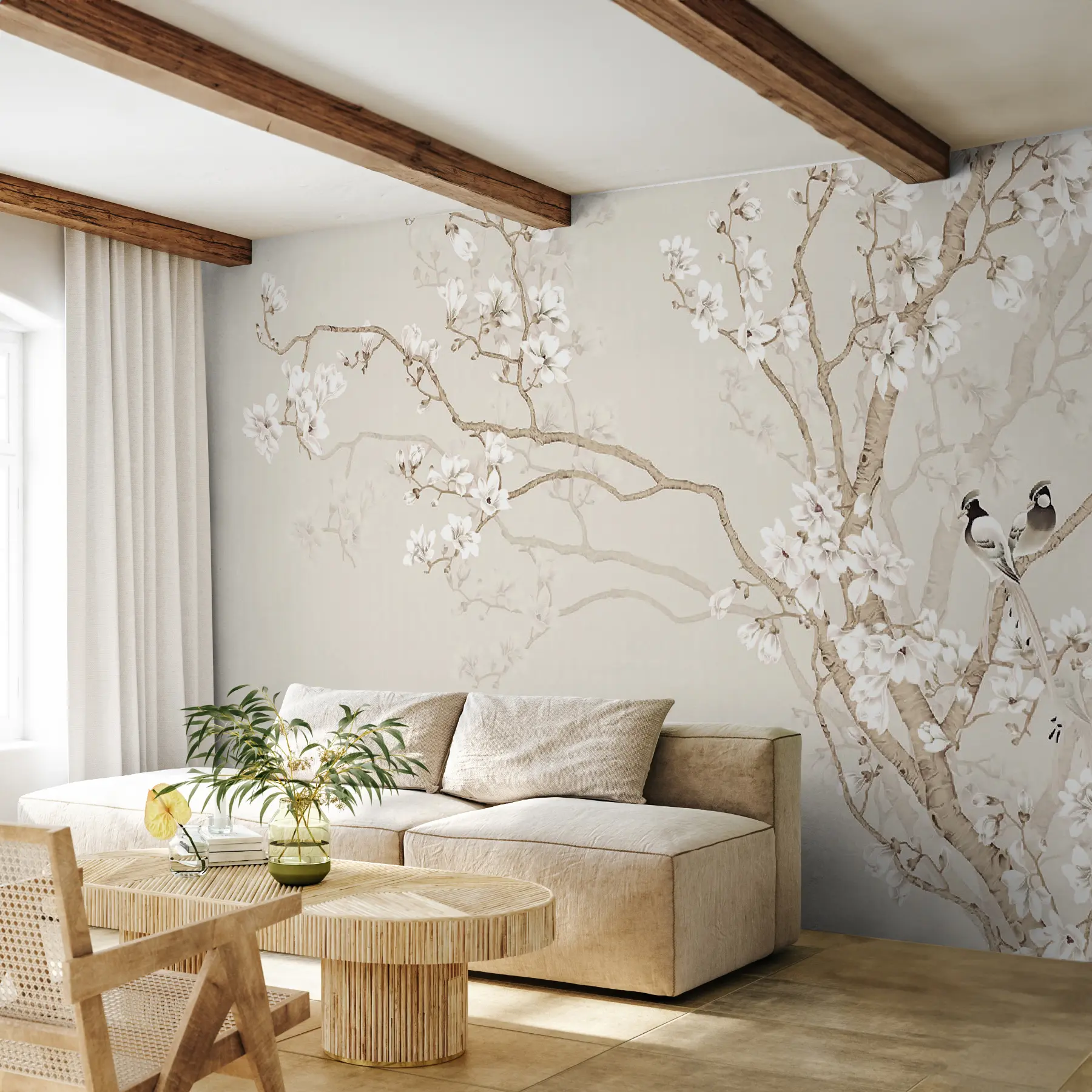 Tableau Arbre en fleurs et oiseaux u25842