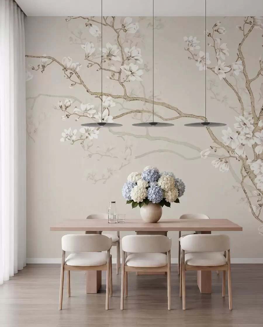 Papier peint Arbre en fleurs et oiseaux u25842