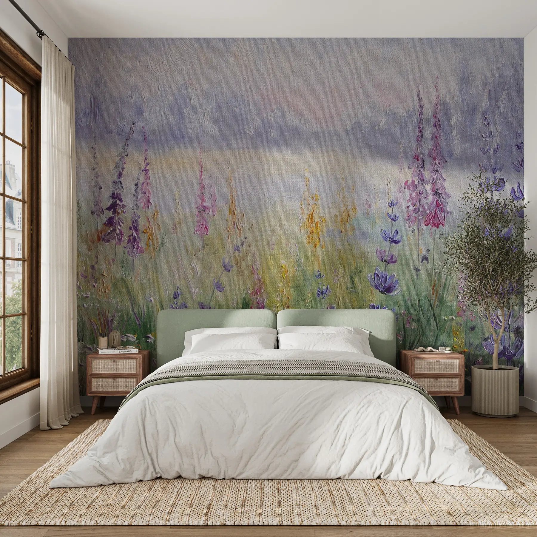 Papier peint Prairie de fleurs, peinture à l'huile u30067