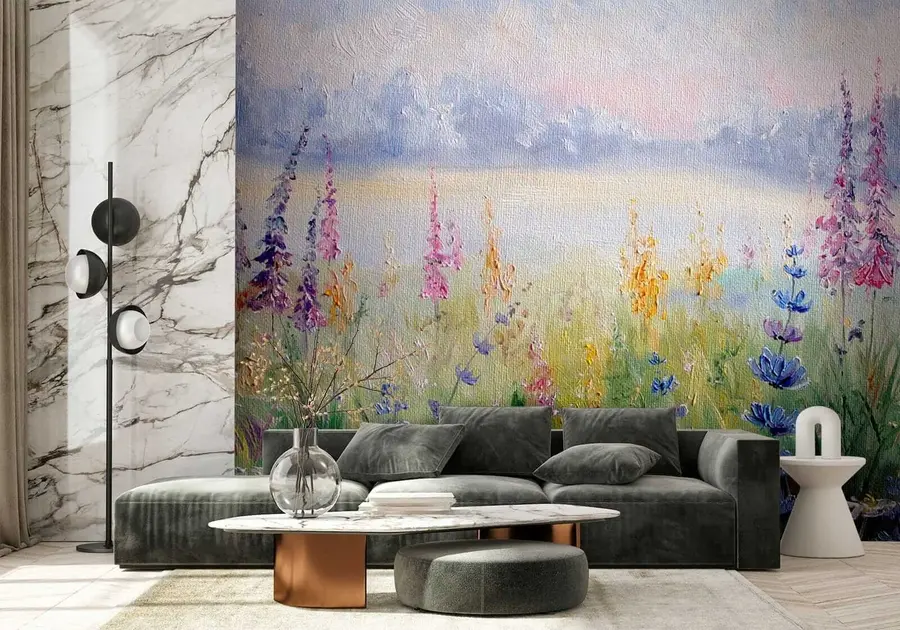 Papier peint Prairie de fleurs, peinture à l'huile u30067