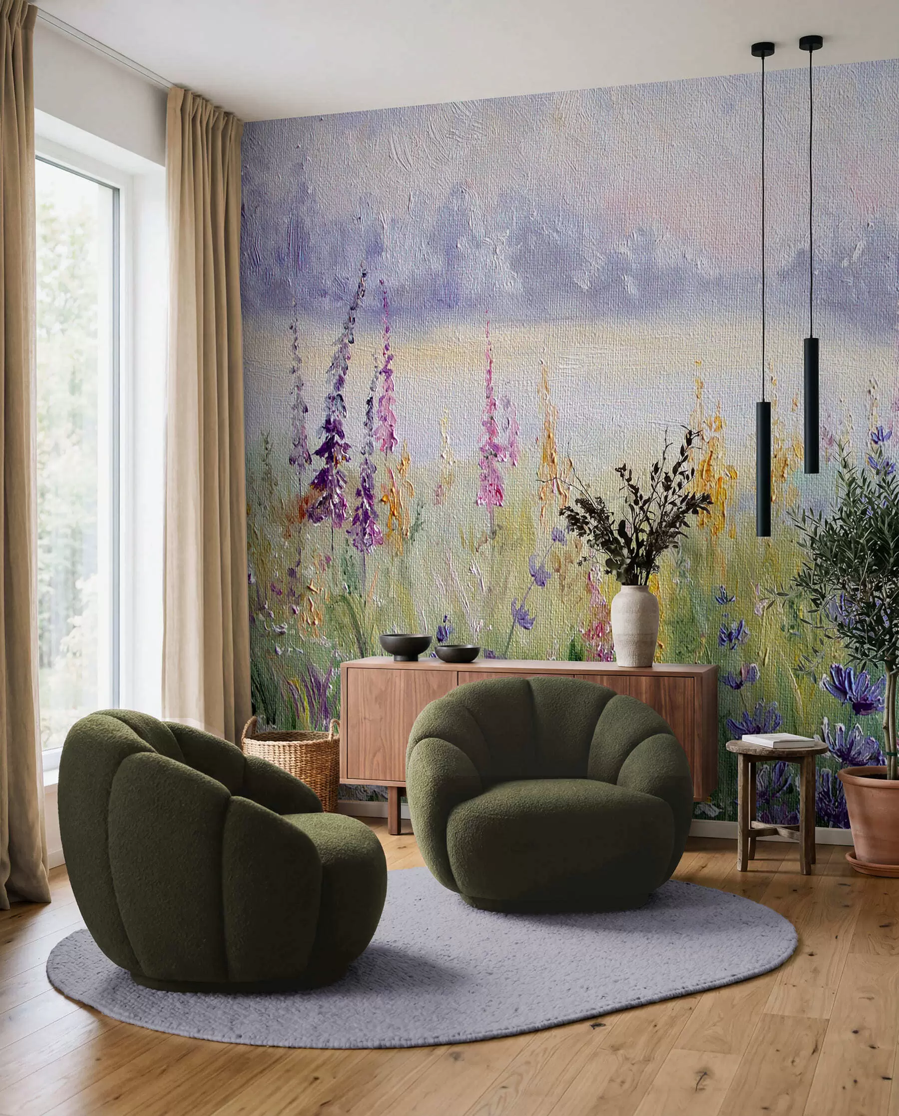 Papier peint Prairie de fleurs, peinture à l'huile u30067