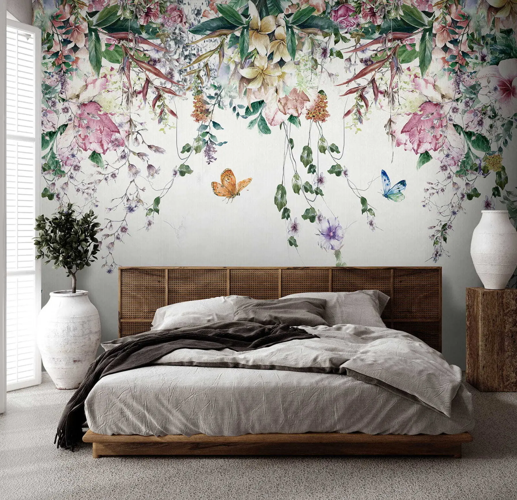 Papier peint Fleurs et papillons exotiques u30601