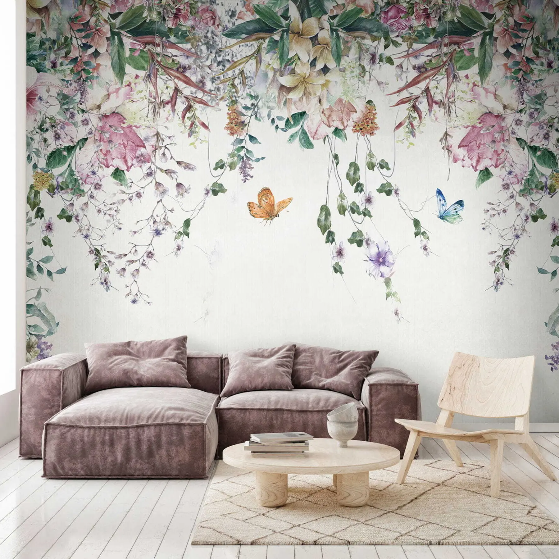 Papier peint Fleurs et papillons exotiques u30601