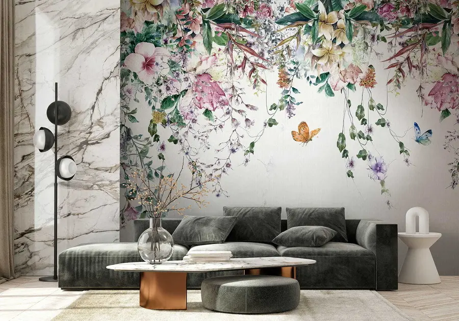 Papier peint Fleurs et papillons exotiques u30601