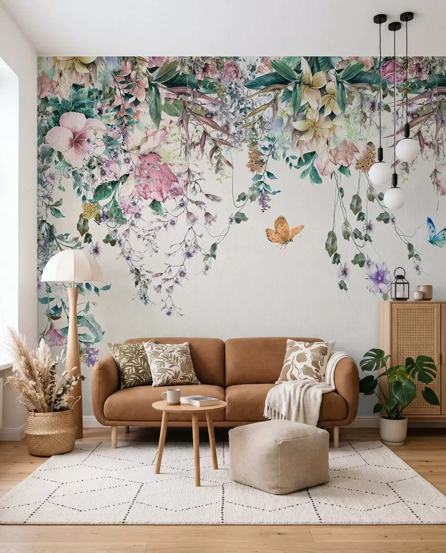 Papier peint Fleurs et papillons exotiques u30601