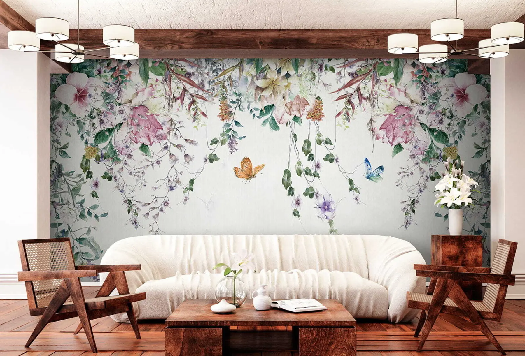 Papier peint Fleurs et papillons exotiques u30601
