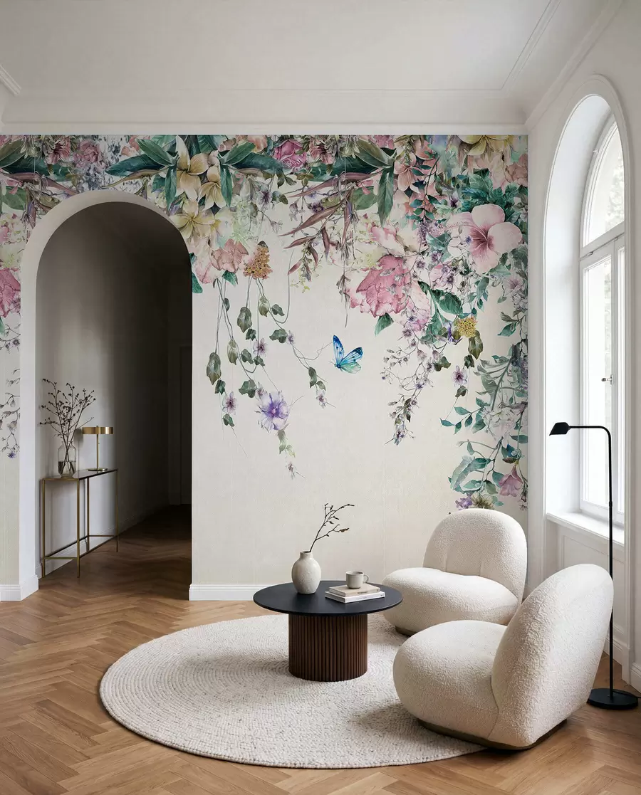 Papier peint Fleurs et papillons exotiques u30601