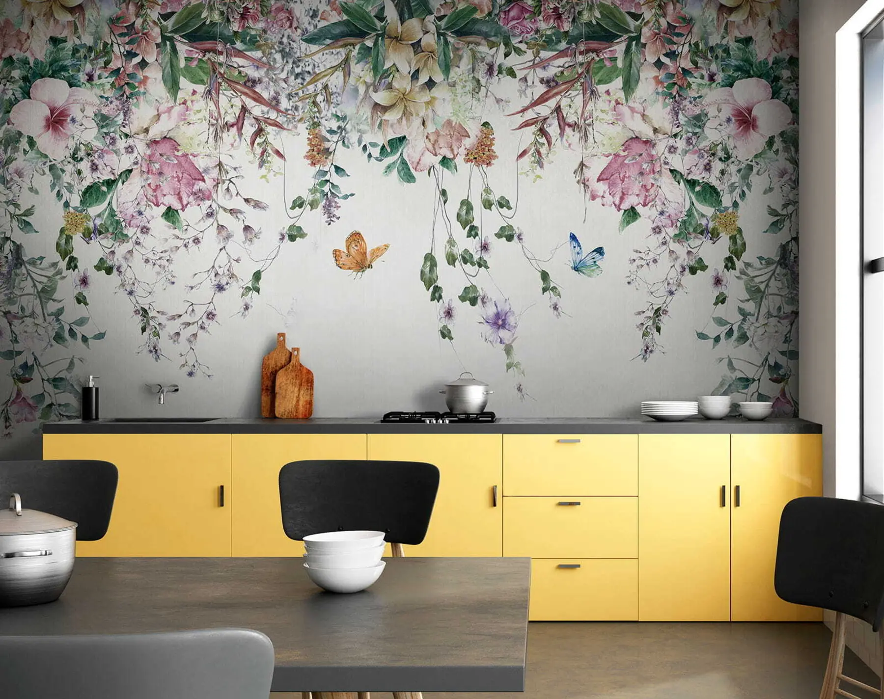 Papier peint Fleurs et papillons exotiques u30601