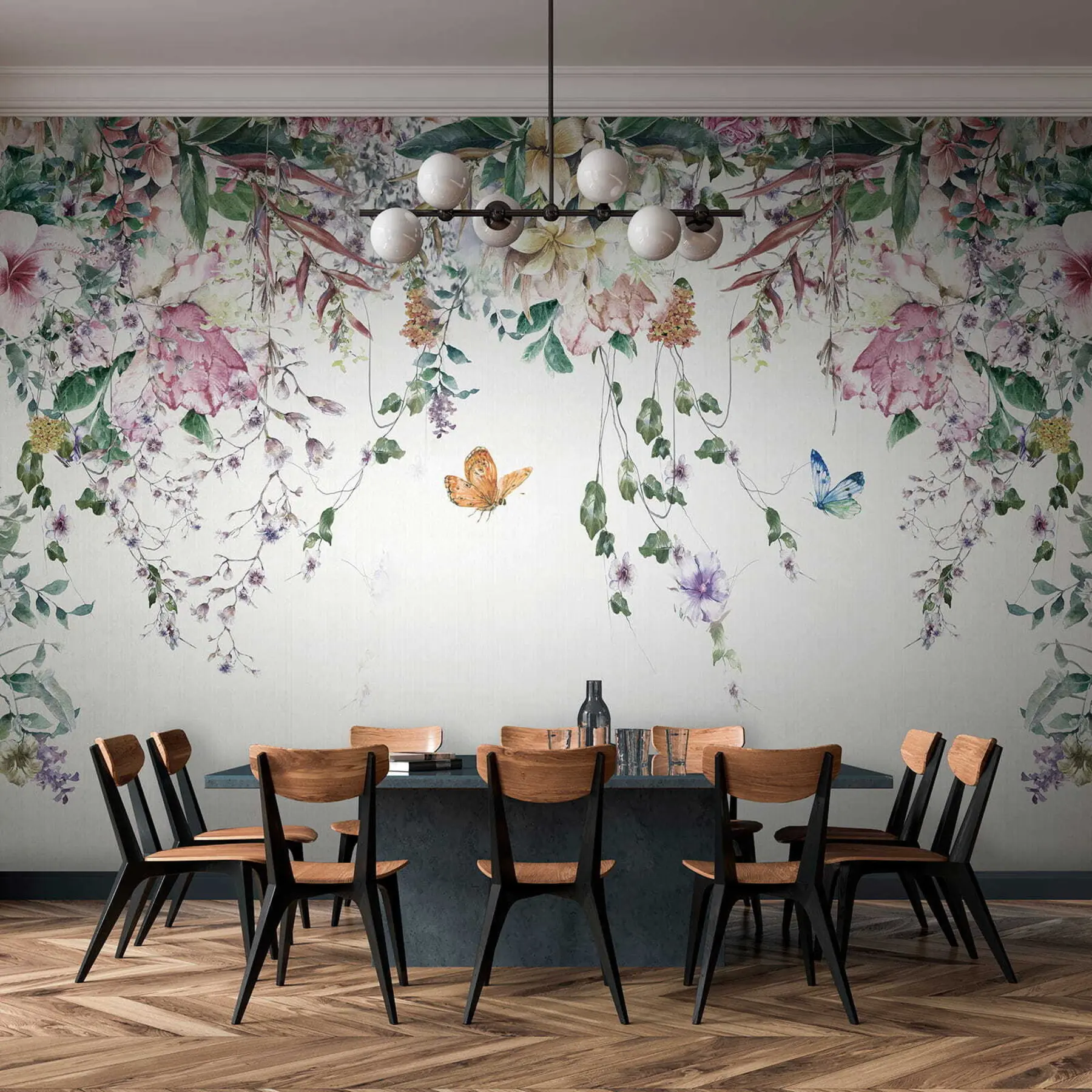 Papier peint Fleurs et papillons exotiques u30601
