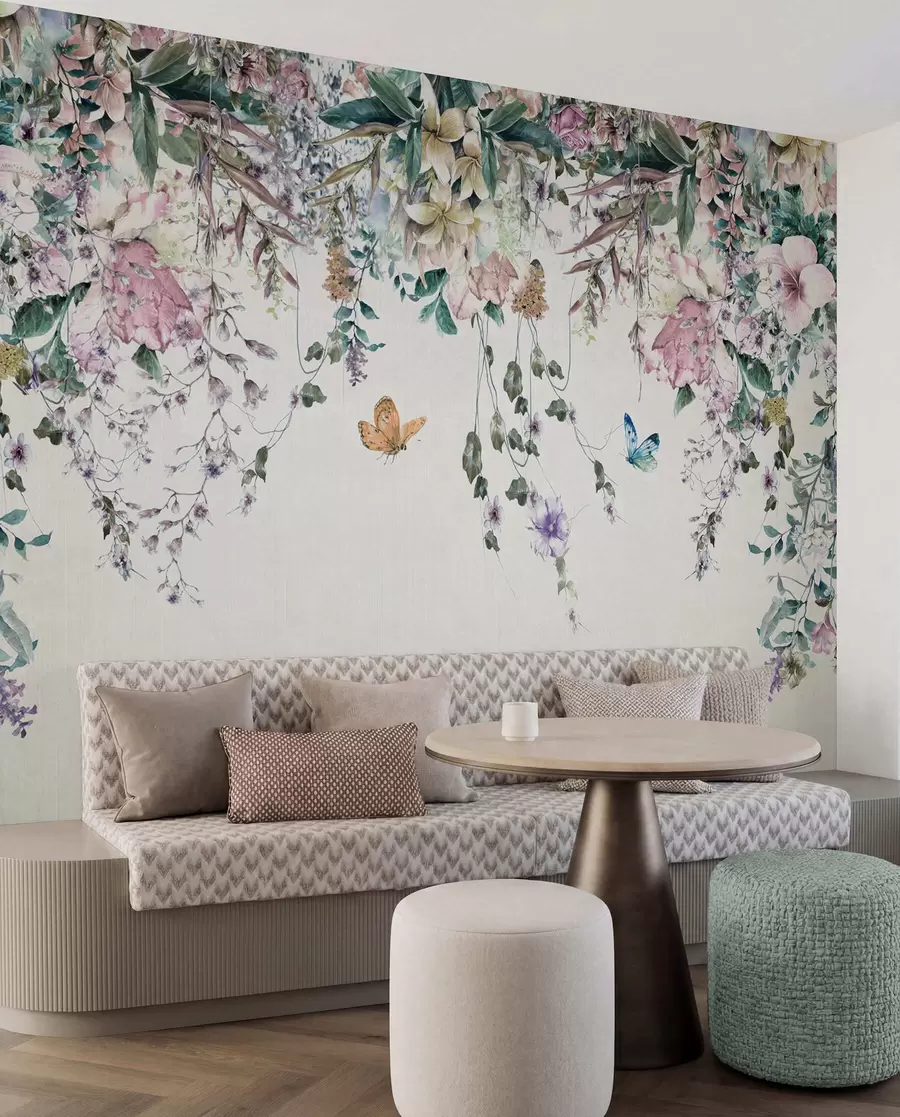 Papier peint Fleurs et papillons exotiques u30601