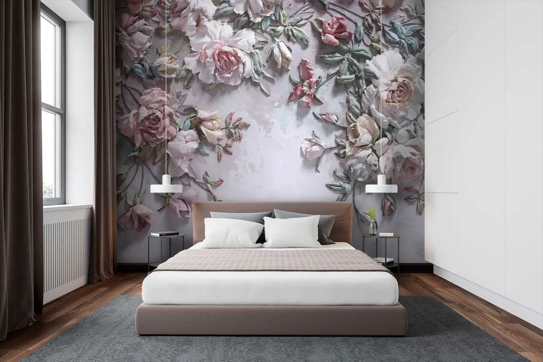 Papier peint Roses volumétriques sur le mur u31869