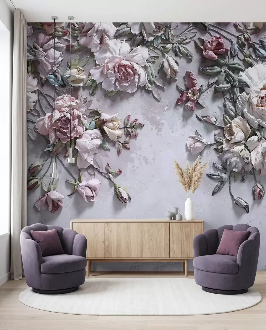 Papier peint Roses volumétriques sur le mur u31869