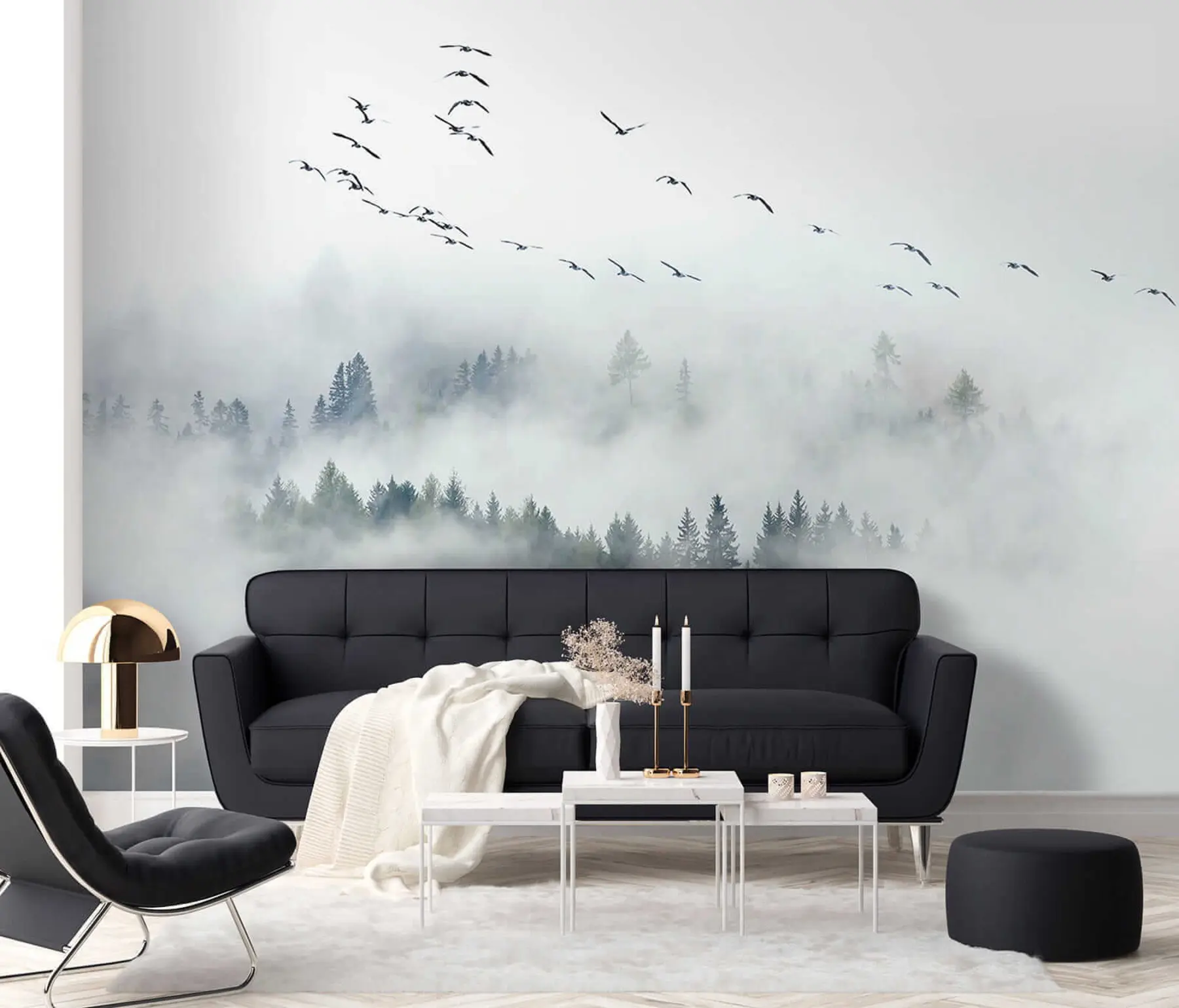Papier peint Forêt de brouillard et oiseaux u32480