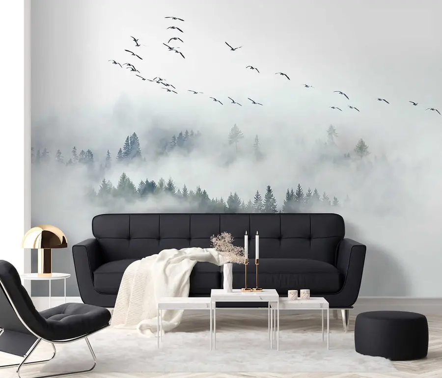 Papier peint Forêt de brouillard et oiseaux u32480