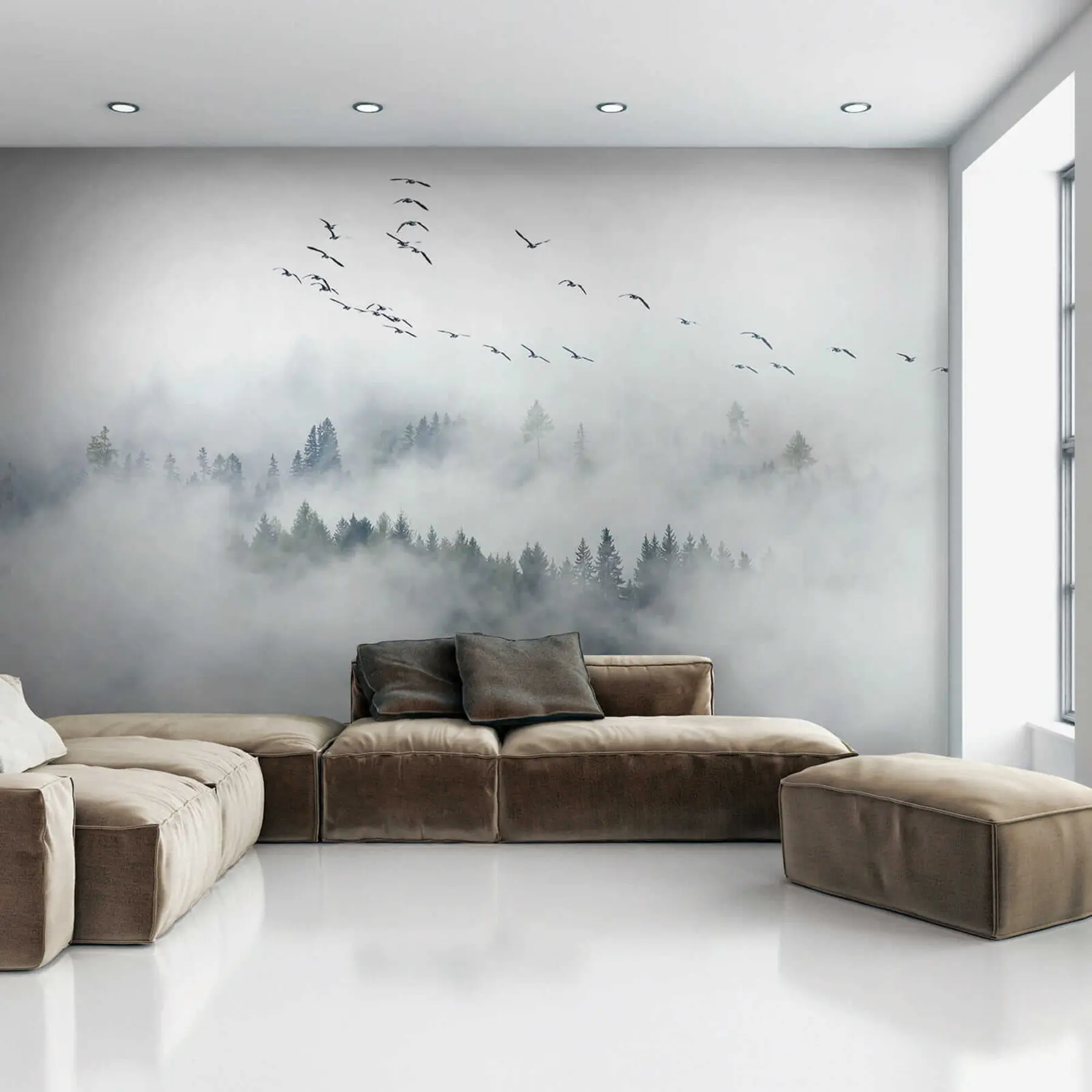 Papier peint Forêt de brouillard et oiseaux u32480