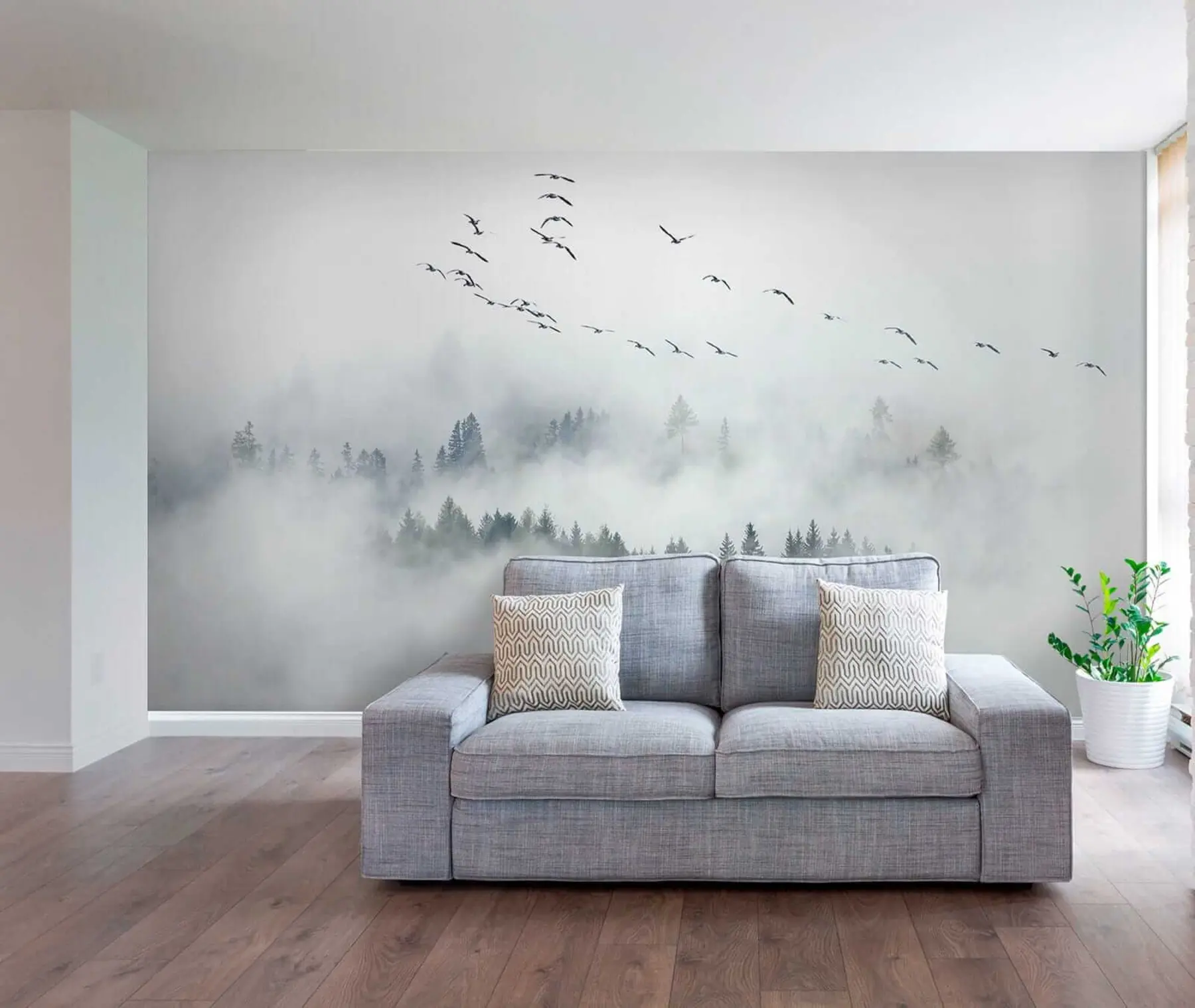 Papier peint Forêt de brouillard et oiseaux u32480